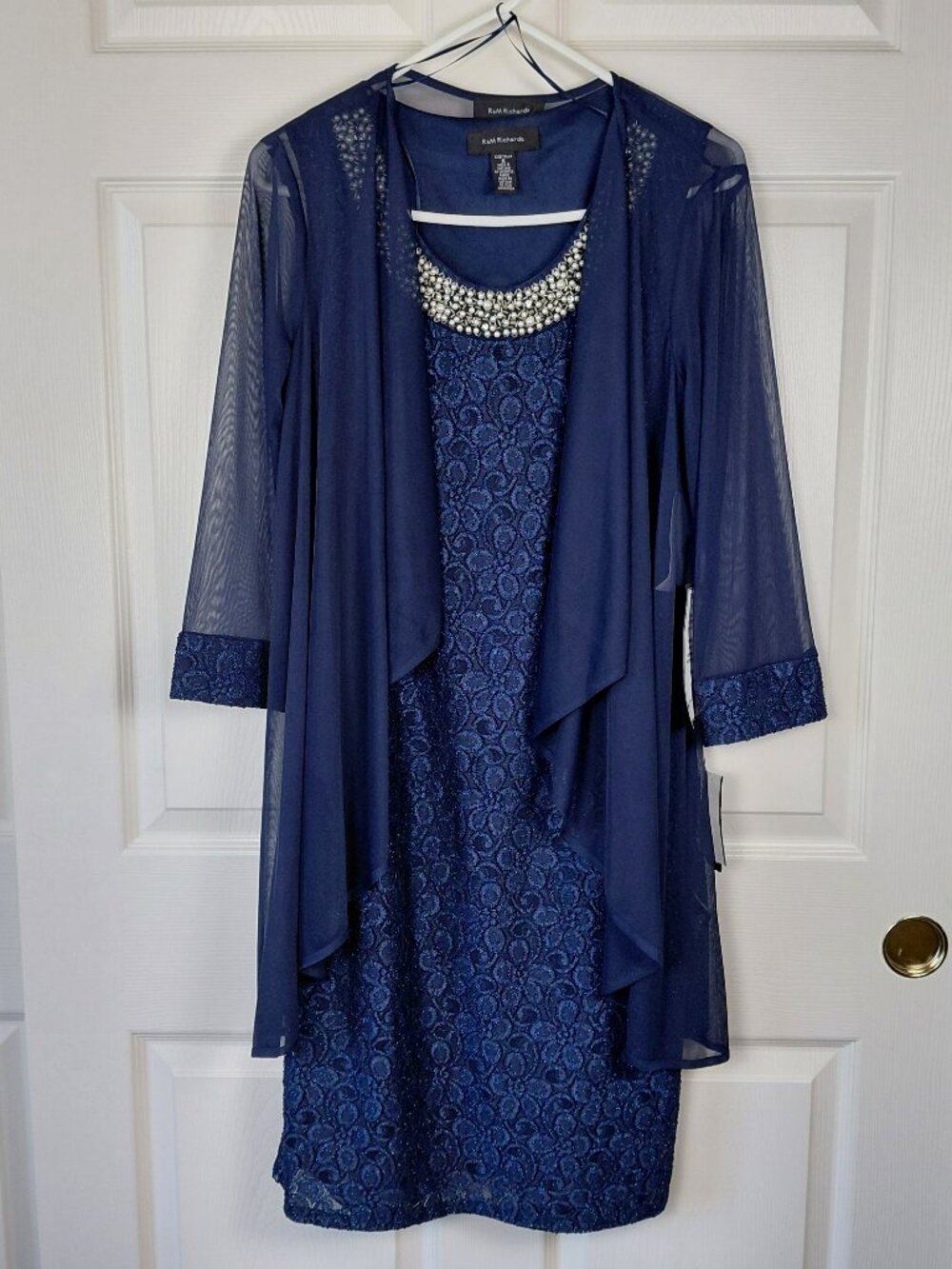 NWT R&M Richards Mother of the Bride Navy 2 Piece Glitter Lace Dress Size 6
